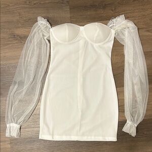 Elegant White Dress with Sheer Sleeves
